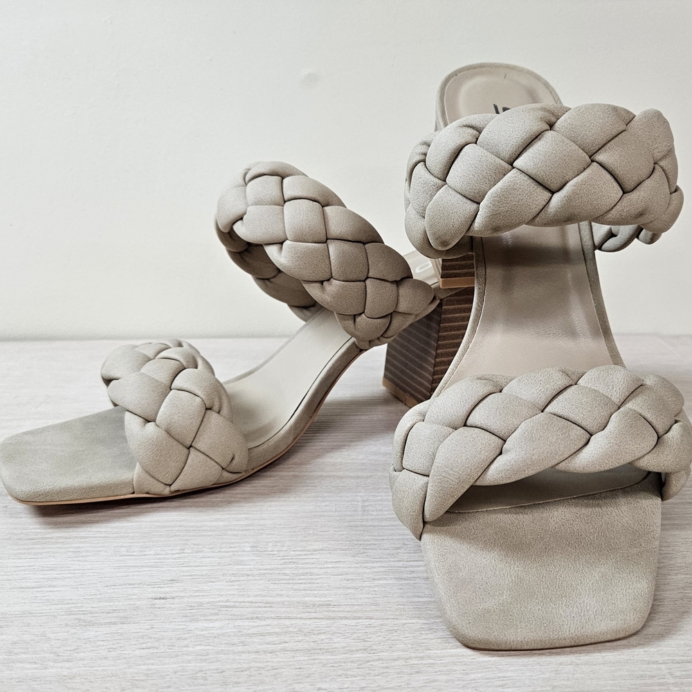 SODA | 7.5 | Twisted Braided Double Strap Block Heel Sandals – Taupe